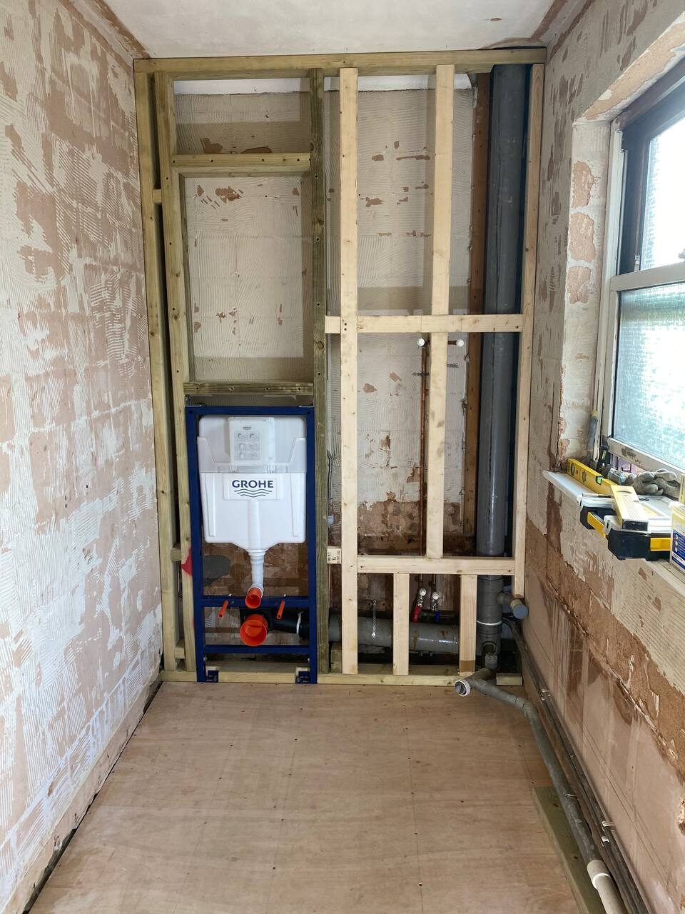 Bathroom first fix -- new pipework and floor build-up