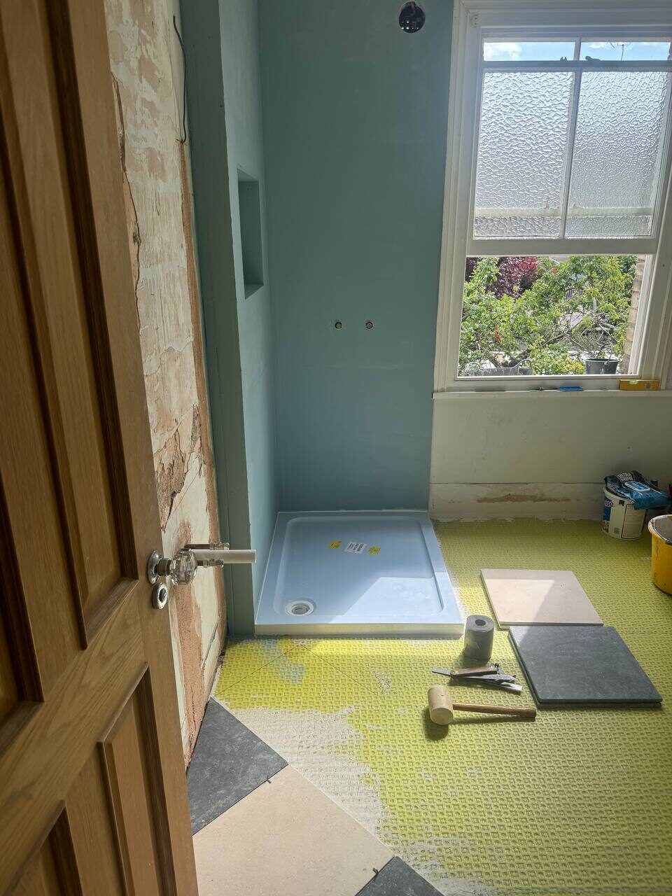 Victorian bathroom mid-renovation with new pipework in place